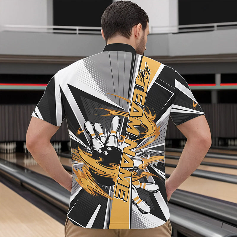 Custom Black And Yellow Strike Bowling Men Quarter-Zip Shirts, Bowling Team League Shirt With Name IPHW8759