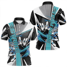 Load image into Gallery viewer, Custom Black And Blue Strike Bowling Men Polo Shirts, Bowling Team League Shirt With Name IPHW8760