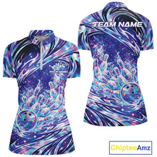 Load image into Gallery viewer, Custom Hologram Fire Flame Bowling Jerseys, Women Quarter-Zip Bowling Tournament Outfits IPHW11125