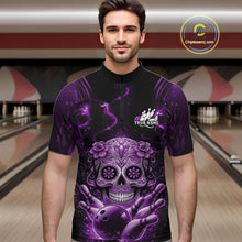 Load image into Gallery viewer, Custom Purple Sugar Skull Bowling Men Quarter-Zip Shirt, Halloween Team Bowling Outfit IPHW11148