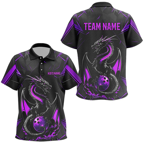 Custom Black And Purple Dragon Bowling Polo Shirts For Kid, Dragon Bowling Team Shirts Uniform IPHW7314