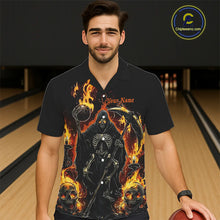 Load image into Gallery viewer, Grim Reaper Custom Flame Bowling Men And Women Hawaiian Shirt, Black And Fiery Halloween Bowling Outfit IPHW7631