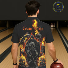 Load image into Gallery viewer, Grim Reaper Custom Flame Bowling Men And Women Hawaiian Shirt, Black And Fiery Halloween Bowling Outfit IPHW7631