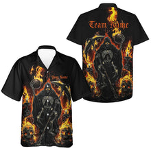 Load image into Gallery viewer, Grim Reaper Custom Flame Bowling Men And Women Hawaiian Shirt, Black And Fiery Halloween Bowling Outfit IPHW7631