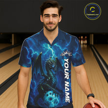 Load image into Gallery viewer, Custom Blue Thunder Lightning Bowling Team Men And Women Hawaiian Shirt, Dragon Bowling Jerseys IPHW10194