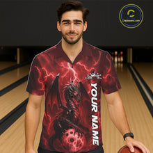 Load image into Gallery viewer, Custom Red Thunder Lightning Bowling Team Men And Women Hawaiian Shirt, Dragon Bowling Jerseys IPHW10195