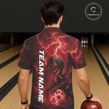 Load image into Gallery viewer, Custom Red Thunder Lightning Bowling Team Men And Women Hawaiian Shirt, Dragon Bowling Jerseys IPHW10195