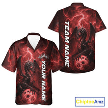 Load image into Gallery viewer, Custom Red Thunder Lightning Bowling Team Men And Women Hawaiian Shirt, Dragon Bowling Jerseys IPHW10195