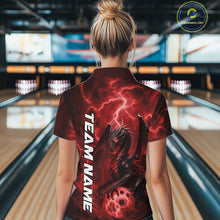 Load image into Gallery viewer, Custom Red Thunder Lightning Bowling Team Women Polo Shirt, Dragon Bowling Jerseys IPHW10195