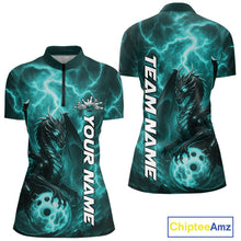 Load image into Gallery viewer, Custom Turquoise Blue Thunder Lightning Bowling Team Women Shirt, Bowling Jerseys IPHW10196