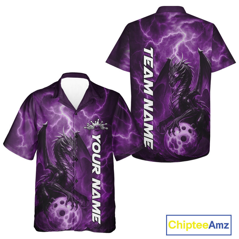 Custom Purple Thunder Lightning Bowling Team Men And Women Hawaiian Shirt, Dragon Bowling Jerseys IPHW10197