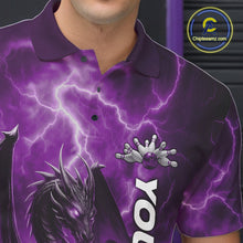 Load image into Gallery viewer, Custom Purple Thunder Lightning Bowling Team Men Polo Shirt, Dragon Bowling Jerseys IPHW10197