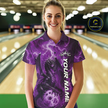 Load image into Gallery viewer, Custom Purple Thunder Lightning Bowling Team Women Polo Shirt, Dragon Bowling Jerseys IPHW10197