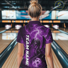 Load image into Gallery viewer, Custom Purple Thunder Lightning Bowling Team Women Polo Shirt, Dragon Bowling Jerseys IPHW10197
