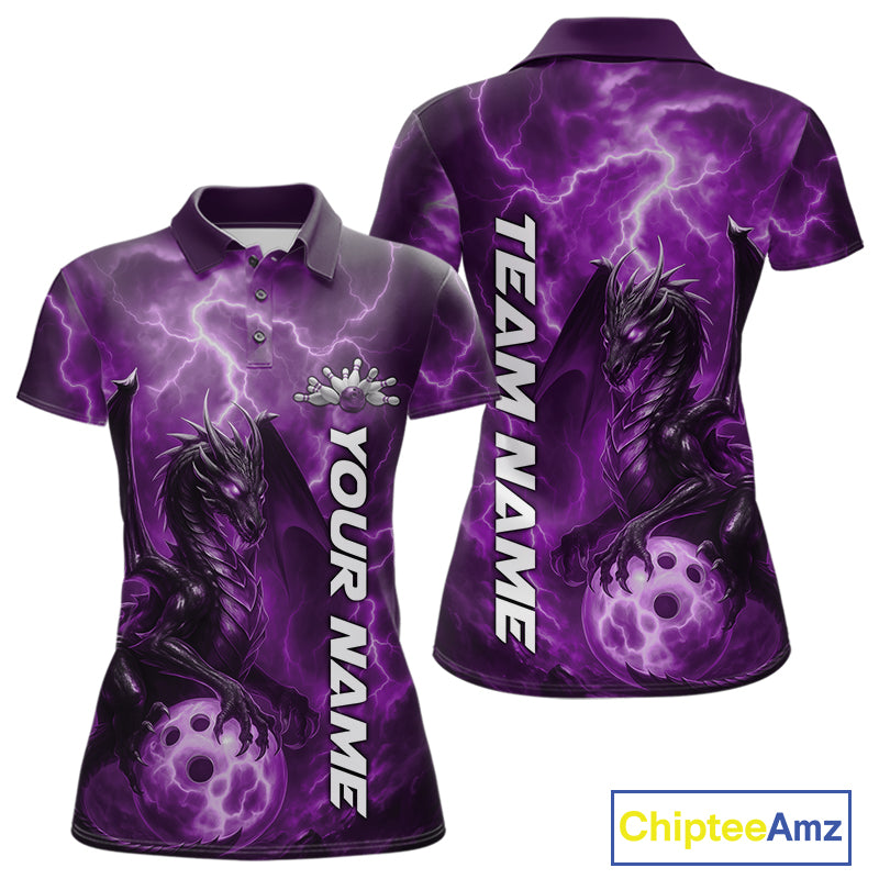 Custom Purple Thunder Lightning Bowling Team Women Polo Shirt, Dragon Bowling Jerseys IPHW10197