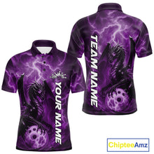 Load image into Gallery viewer, Custom Purple Thunder Lightning Bowling Team Men Polo Shirt, Dragon Bowling Jerseys IPHW10197