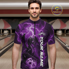 Load image into Gallery viewer, Custom Purple Thunder Lightning Bowling Team Men Quarter-Zip Shirt, Dragon Bowling Jerseys IPHW10197