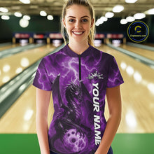 Load image into Gallery viewer, Custom Purple Thunder Lightning Bowling Team Women Shirt, Dragon Bowling Jerseys IPHW10197