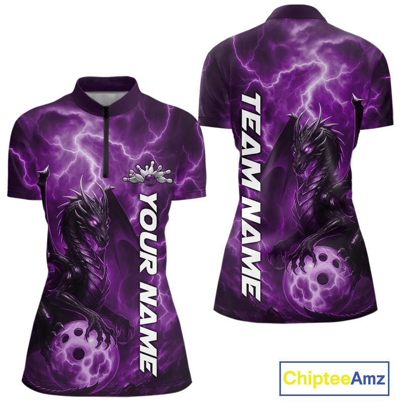 Custom Purple Thunder Lightning Bowling Team Women Shirt, Dragon Bowling Jerseys IPHW10197