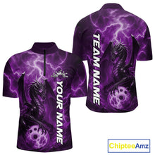 Load image into Gallery viewer, Custom Purple Thunder Lightning Bowling Team Men Quarter-Zip Shirt, Dragon Bowling Jerseys IPHW10197