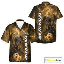 Load image into Gallery viewer, Custom Yellow Thunder Lightning Bowling Team Men And Women Hawaiian Shirt, Dragon Bowling Jerseys IPHW10198