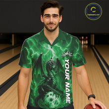 Load image into Gallery viewer, Custom Green Thunder Lightning Bowling Team Men And Women Hawaiian Shirt, Dragon Bowling Jerseys IPHW10199