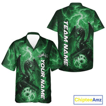Load image into Gallery viewer, Custom Green Thunder Lightning Bowling Team Men And Women Hawaiian Shirt, Dragon Bowling Jerseys IPHW10199