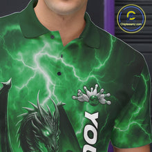 Load image into Gallery viewer, Custom Green Thunder Lightning Bowling Team Men Polo Shirt, Dragon Bowling Jerseys IPHW10199