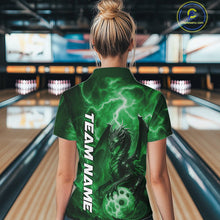 Load image into Gallery viewer, Custom Green Thunder Lightning Bowling Team Women Shirt, Dragon Bowling Jerseys IPHW10199