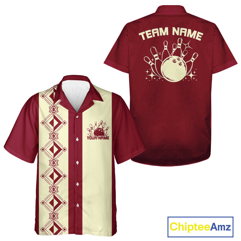 Custom Retro Bowling Button Up Shirt , Classic Vintage Bowling Team Hawaiian Shirt IPHW10072