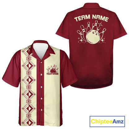 Custom Retro Bowling Button Up Shirt , Classic Vintage Bowling Team Hawaiian Shirt IPHW10072