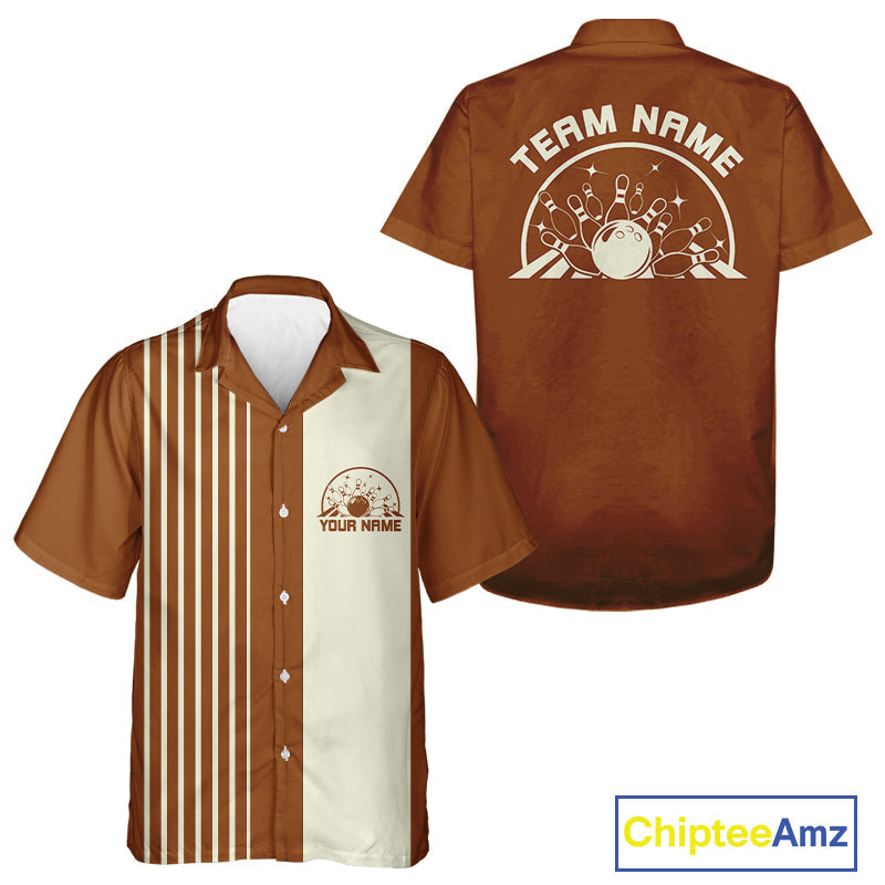 Custom Classic Striped Vintage Bowling  Shirt, Retro Bowling Button Up Team Shirt IPHW10074
