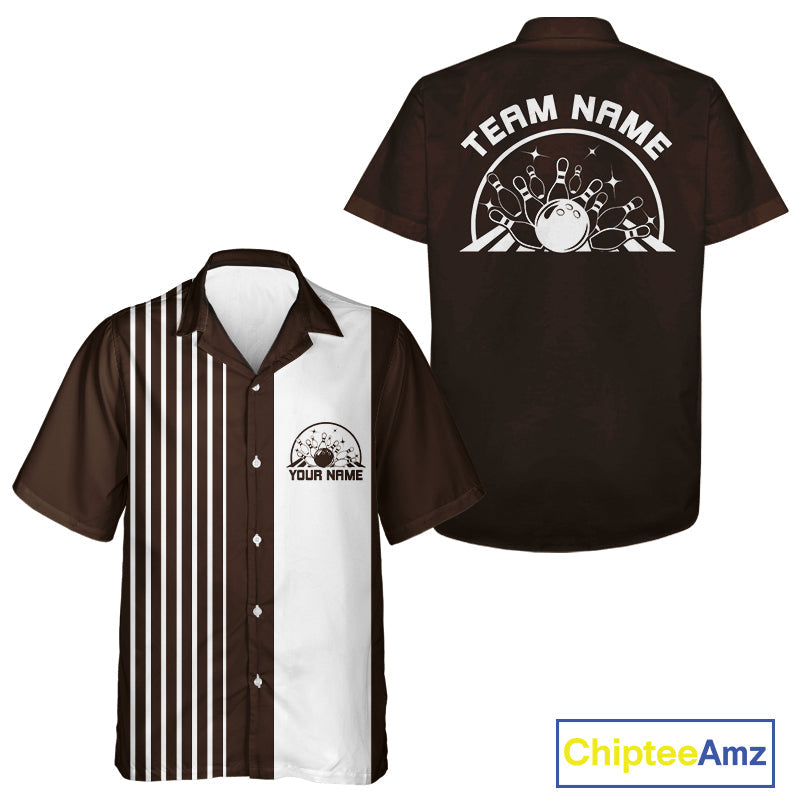 Custom Classic Striped Vintage Bowling  Shirt, Retro Bowling Button Up Team Shirt IPHW10074