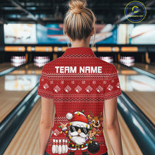Load image into Gallery viewer, Custom Funny Christmas Women Bowling Shirts, Santa Claus And Reindeer Xmas Bowling Shirt IPHW10203
