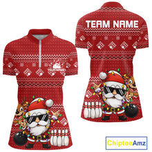 Load image into Gallery viewer, Custom Funny Christmas Women Bowling Shirts, Santa Claus And Reindeer Xmas Bowling Shirt IPHW10203