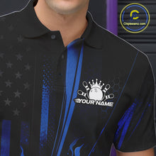 Load image into Gallery viewer, Custom Black And Blue US Flag Patriotic Men Bowling Shirt, American Flame Bowling Jerseys IPHW10641
