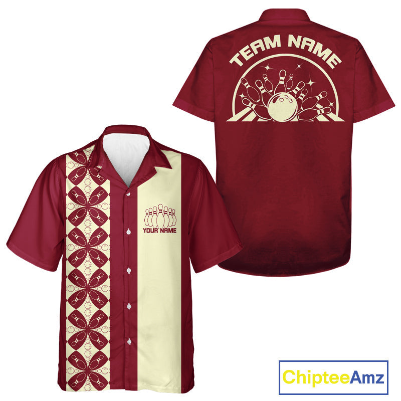 Custom Retro Style Bowling Button Up Shirt, Vintage Bowling Hawaiian Team Shirt IPHW10079