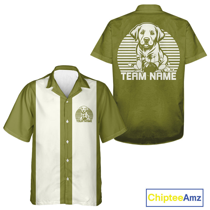 Custom Labrador Retriever Retro Button Up Bowling Shirt, Dog Bowling Shirt IPHW10220