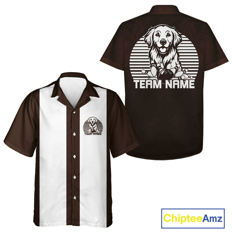 Custom Golden Retriever Retro Button Up Bowling Shirt, Dog Bowling Shirt IPHW10221