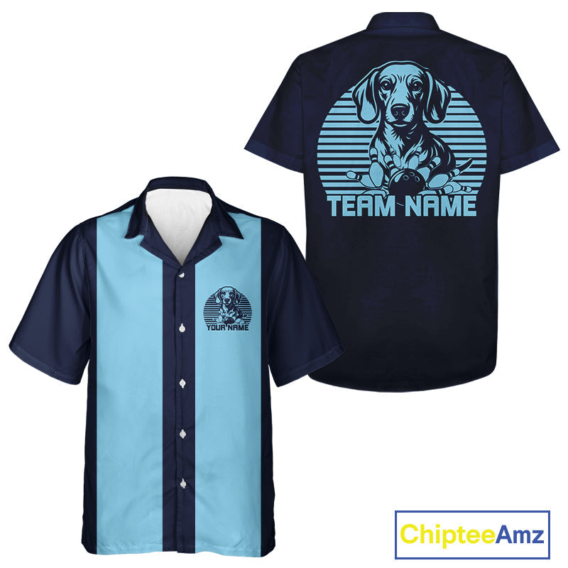 Custom Dachshund Retro Button Up Bowling Shirt, Vintage Dog Lover Bowling Shirt IPHW10223