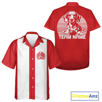 Custom Dachshund Retro Button Up Bowling Shirt, Vintage Dog Lover Bowling Shirt IPHW10223