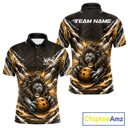 Custom Black And Gold Lion Bowling Jerseys, Lion Bowling Tournament Men Polo Shirt IPHW10354
