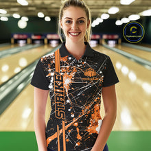 Load image into Gallery viewer, Custom Black And Orange Splatter Camo Strike Bowling League Shirts, Women Bowling Jerseys IPHW10650