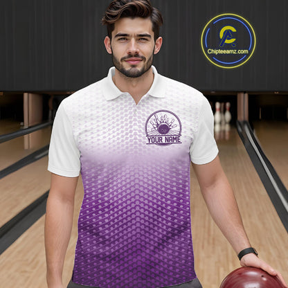 Custom Name Purple Bowling Jerseys For Men, Bowling League Polo Shirt Bowler Outift IPHW10657