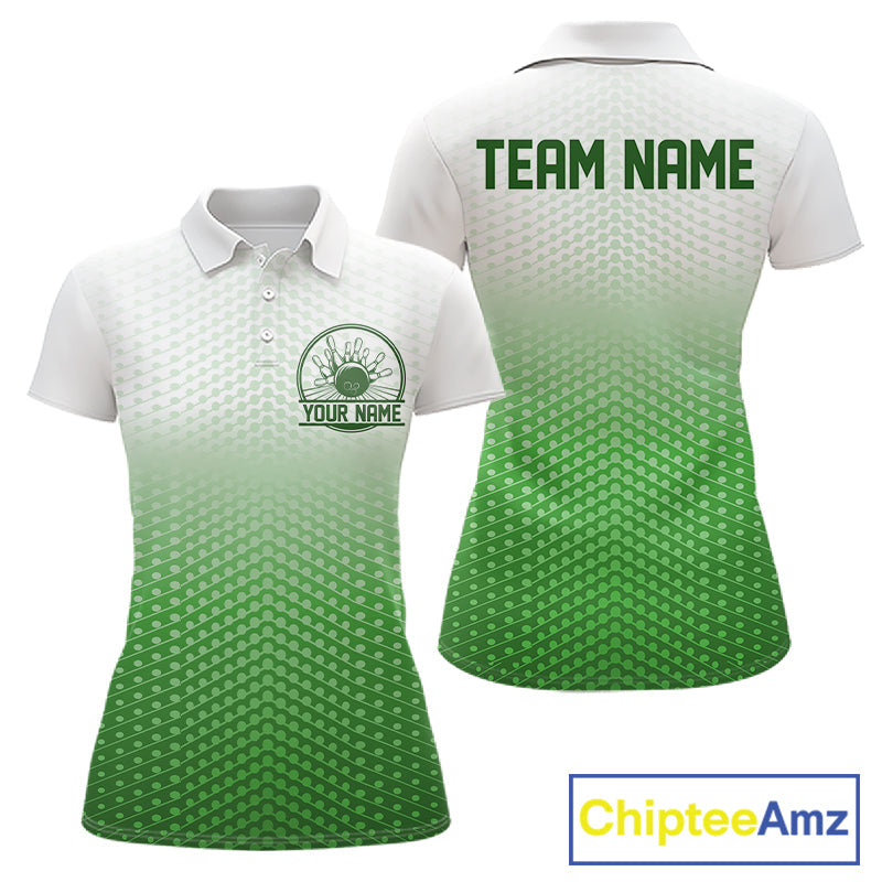 Custom Name Green Bowling Jerseys For Women, Bowling League Polo Shirt Bowler Outift IPHW10658