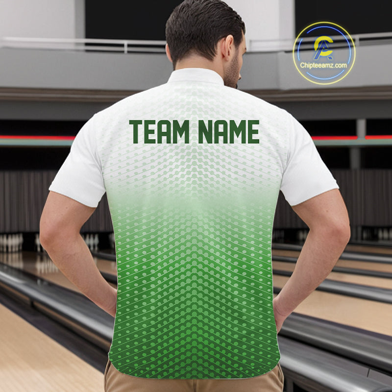 Custom Name Green Bowling Jerseys For Men, Bowling League Quarter-Zip Shirt Bowler Outift IPHW10658