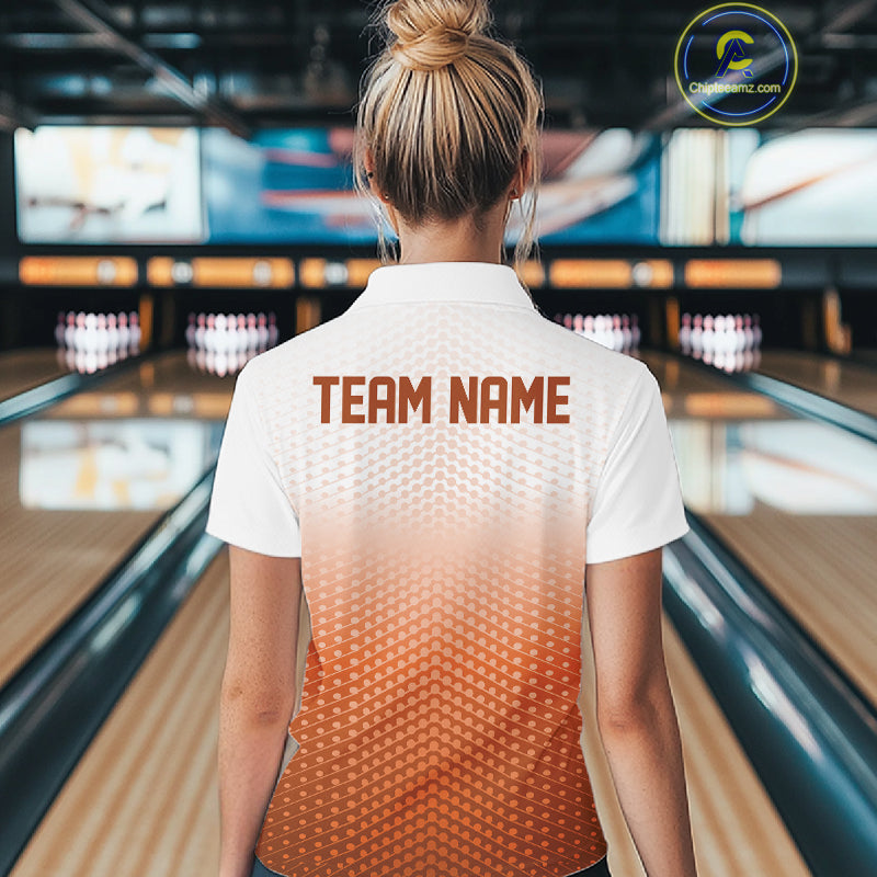 Custom Name Orange Bowling Jerseys For Women, Bowling League Polo Shirt Bowler Outift IPHW10659