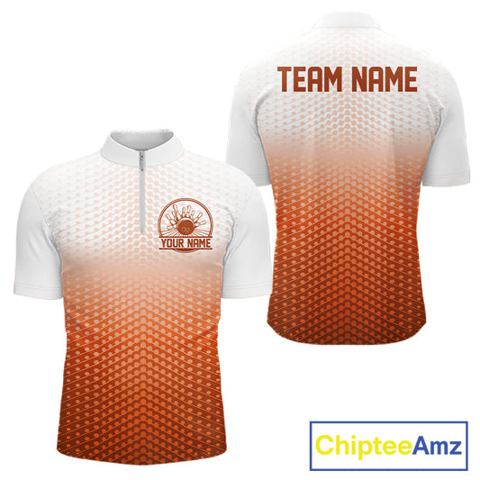 Custom Name Orange Bowling Jerseys For Men, Bowling League Quarter-Zip Shirt Bowler Outift IPHW10659
