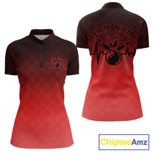 Load image into Gallery viewer, Bowling Heartbeat Pulse Line Red Argyle Custom Bowling Team Quarter-Zip Shirts For Women IPHW10664