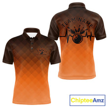 Load image into Gallery viewer, Bowling Heartbeat Pulse Line Orange Argyle Custom Bowling Team Polo Shirts For Men IPHW10666